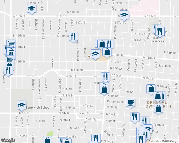 map of restaurants, bars, coffee shops, grocery stores, and more near 1029 Clinton Street in Abilene