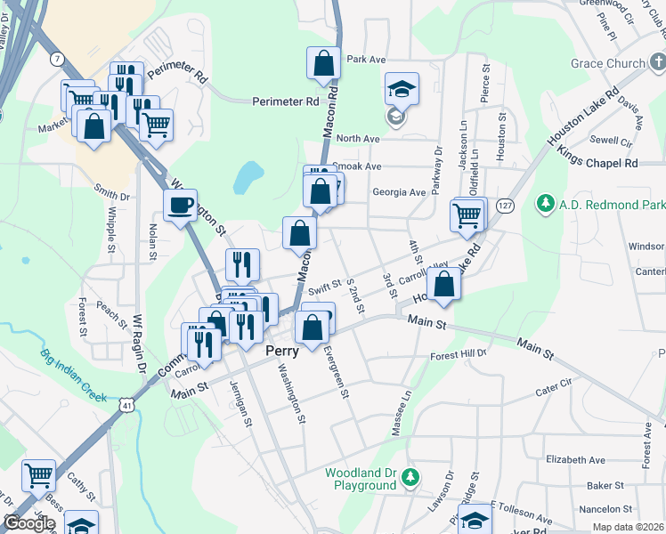 map of restaurants, bars, coffee shops, grocery stores, and more near 1103 South 2nd Street in Perry