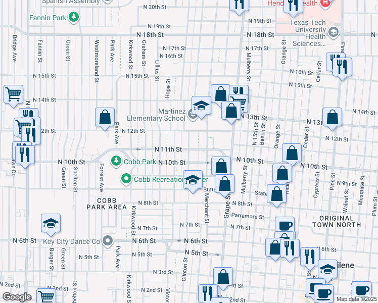 map of restaurants, bars, coffee shops, grocery stores, and more near 1037 Clinton Street in Abilene