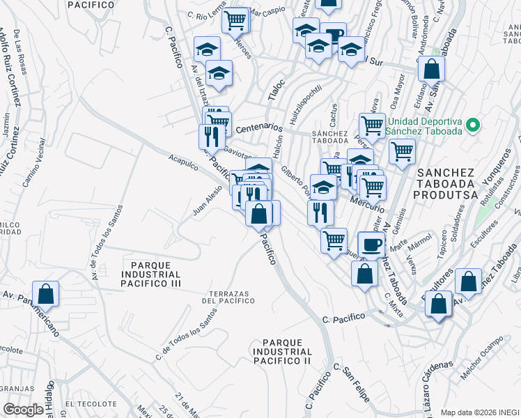 map of restaurants, bars, coffee shops, grocery stores, and more near 9010 Calle Pacifico in Tijuana