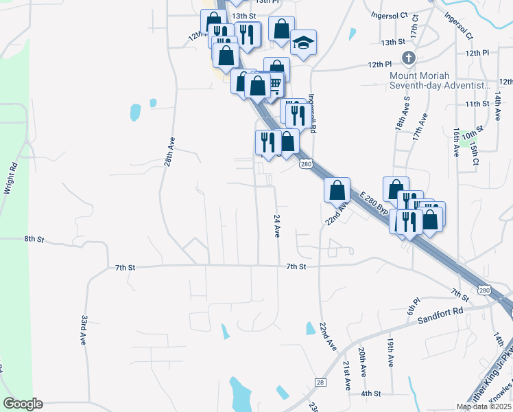 map of restaurants, bars, coffee shops, grocery stores, and more near 851 25th Avenue in Phenix City