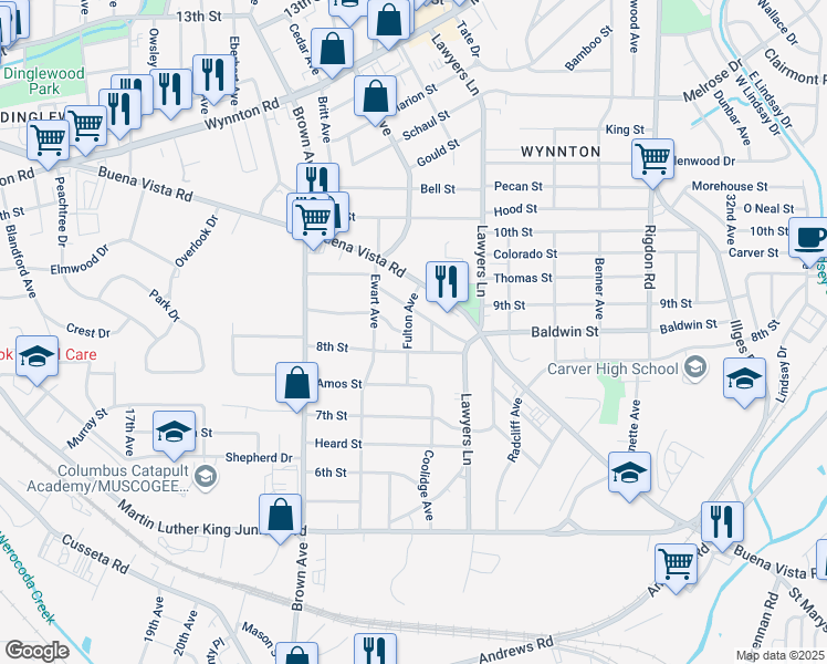 map of restaurants, bars, coffee shops, grocery stores, and more near 816 Fulton Avenue in Columbus