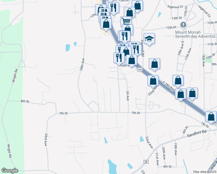 map of restaurants, bars, coffee shops, grocery stores, and more near 821 Pine Hill Court in Phenix City