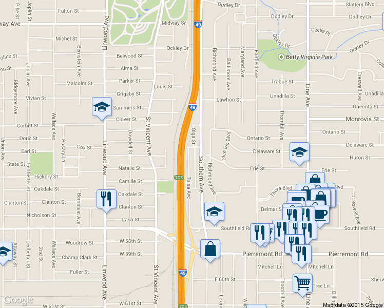 map of restaurants, bars, coffee shops, grocery stores, and more near 4519 Tulsa Avenue in Shreveport