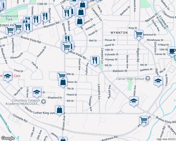map of restaurants, bars, coffee shops, grocery stores, and more near 816 Fulton Avenue in Columbus
