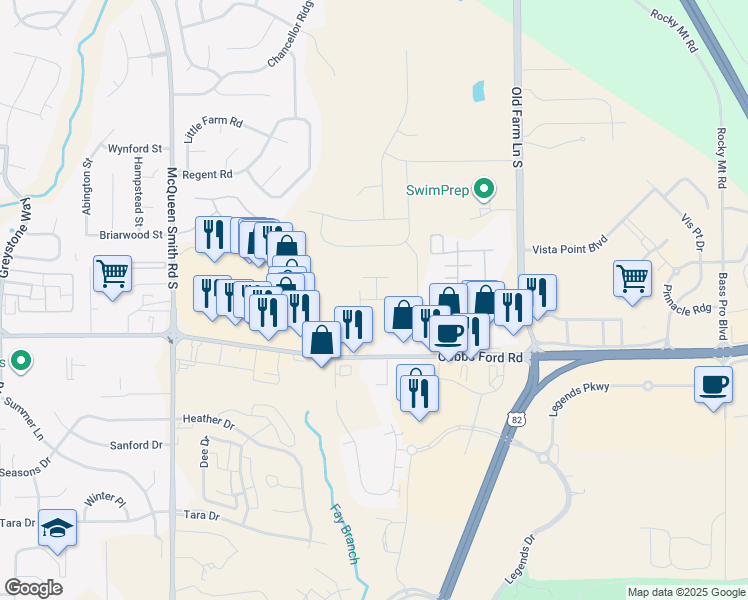 map of restaurants, bars, coffee shops, grocery stores, and more near 2100 Victoria Place in Prattville