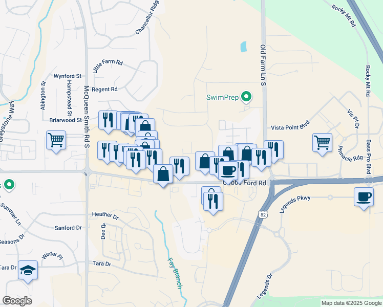 map of restaurants, bars, coffee shops, grocery stores, and more near 2104 Victoria Place in Prattville