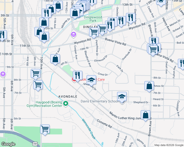 map of restaurants, bars, coffee shops, grocery stores, and more near 805 Blandford Avenue in Columbus
