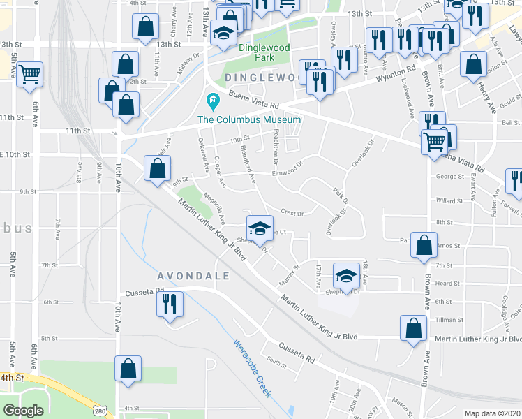 map of restaurants, bars, coffee shops, grocery stores, and more near 821 Blandford Avenue in Columbus