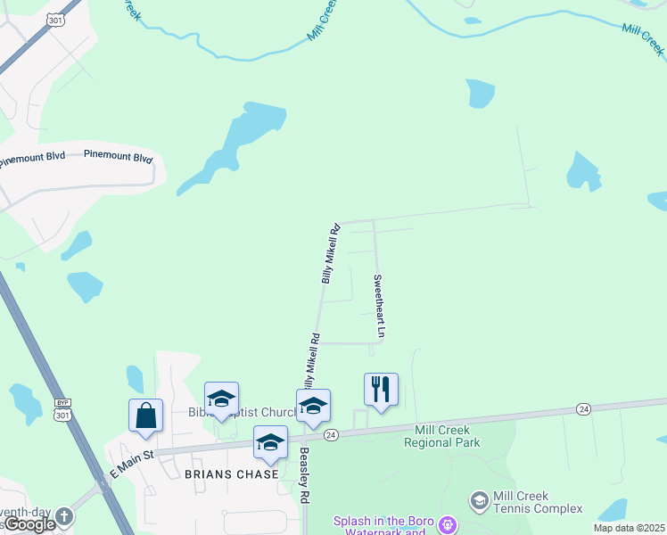 map of restaurants, bars, coffee shops, grocery stores, and more near 128 Billy Mikell Road in Statesboro