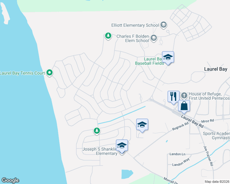 map of restaurants, bars, coffee shops, grocery stores, and more near 549 Bluebell Lane in Beaufort
