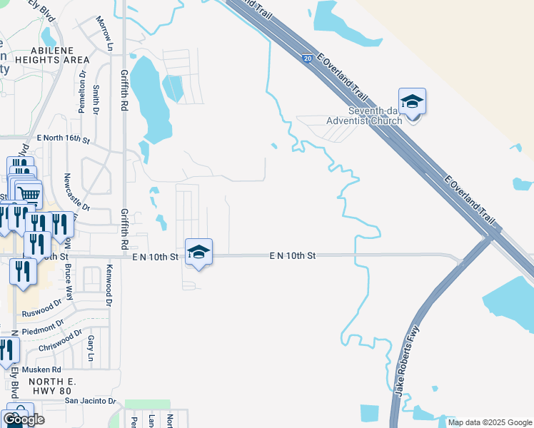 map of restaurants, bars, coffee shops, grocery stores, and more near 1963 East North 10th Street in Abilene