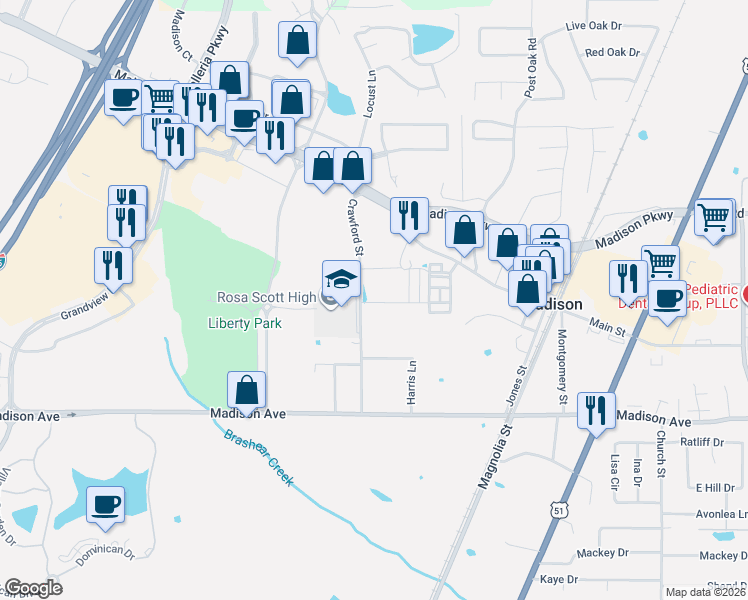 map of restaurants, bars, coffee shops, grocery stores, and more near 213 Crawford Street in Madison