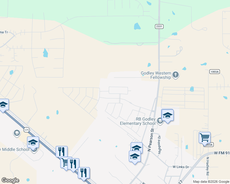 map of restaurants, bars, coffee shops, grocery stores, and more near in Godley