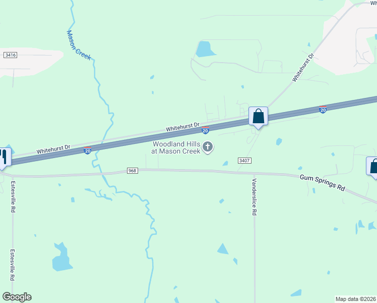 map of restaurants, bars, coffee shops, grocery stores, and more near 14348 Farm to Market 968 West in Longview