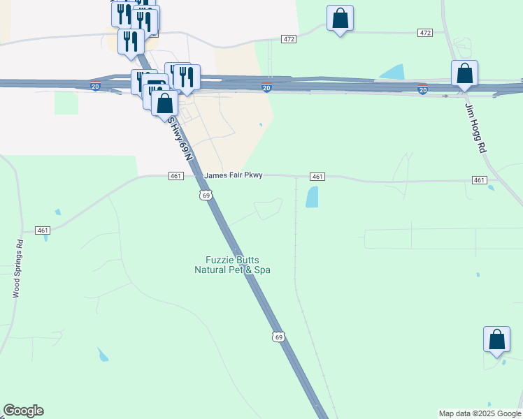 map of restaurants, bars, coffee shops, grocery stores, and more near 13488 US Highway 69 North in Tyler