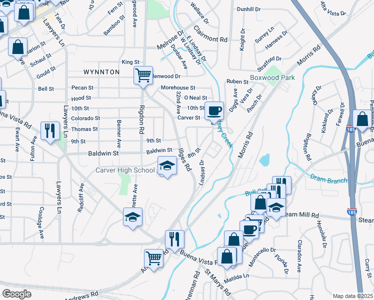 map of restaurants, bars, coffee shops, grocery stores, and more near 815 32nd Avenue in Columbus
