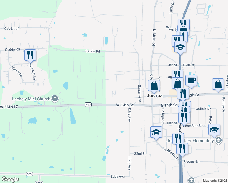 map of restaurants, bars, coffee shops, grocery stores, and more near 427 Grayson Court in Joshua