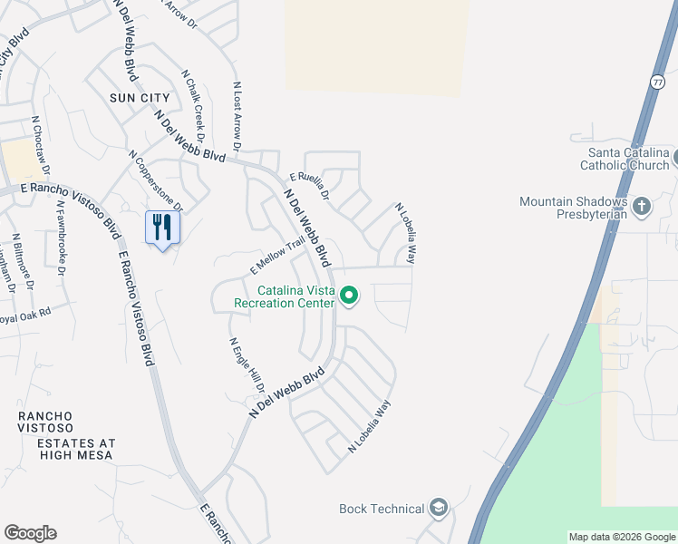 map of restaurants, bars, coffee shops, grocery stores, and more near 14097 North Forthcamp Court in Oro Valley