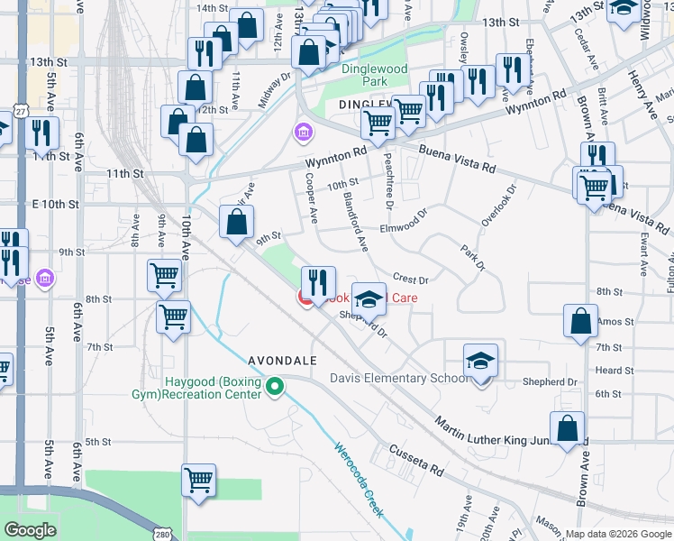 map of restaurants, bars, coffee shops, grocery stores, and more near 814 Ragland Court in Columbus