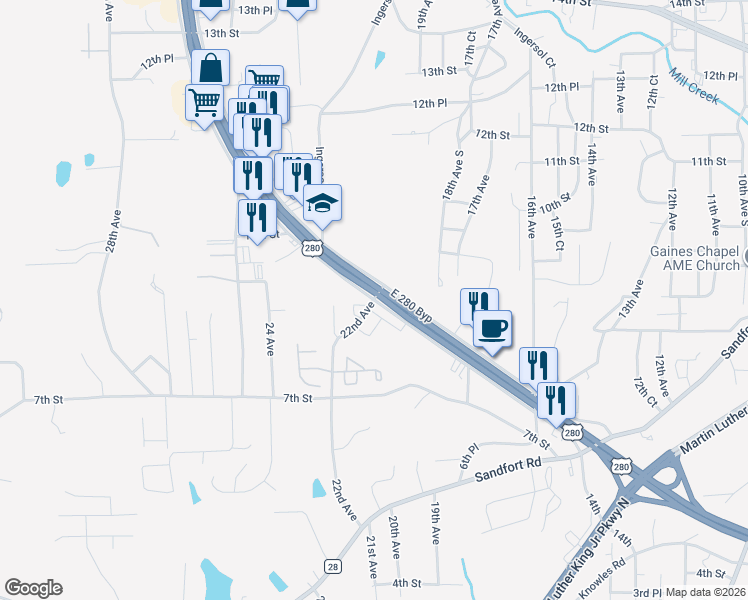 map of restaurants, bars, coffee shops, grocery stores, and more near 14th in Phenix City
