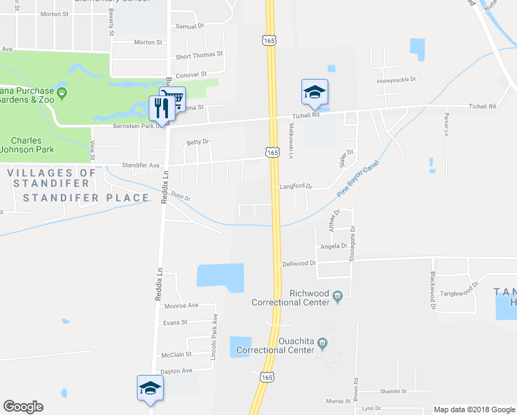 map of restaurants, bars, coffee shops, grocery stores, and more near 101 Longleaf Circle in Monroe