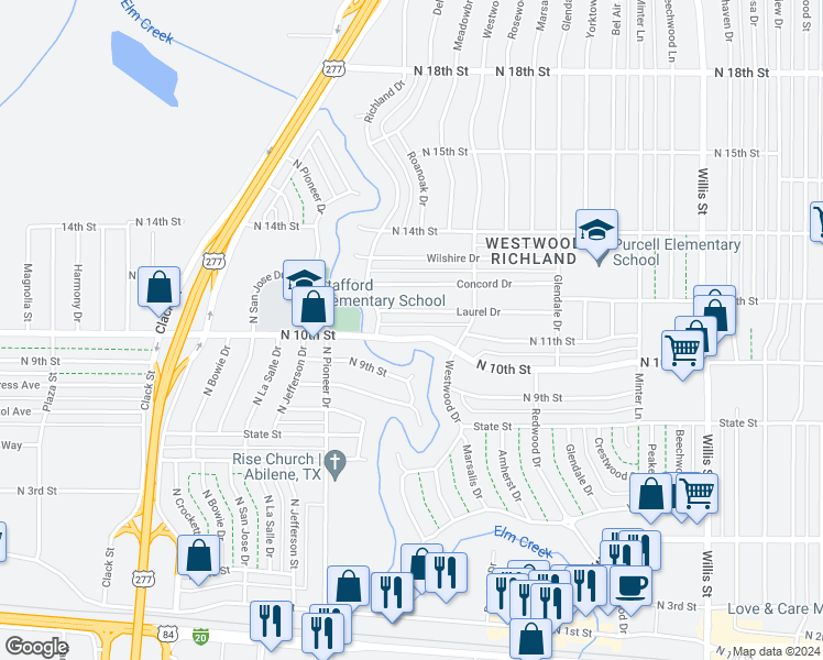 map of restaurants, bars, coffee shops, grocery stores, and more near 4046 North 10th Street in Abilene