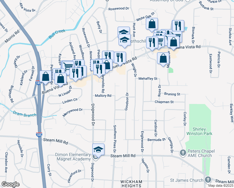 map of restaurants, bars, coffee shops, grocery stores, and more near 830 Southern Pines Drive in Columbus