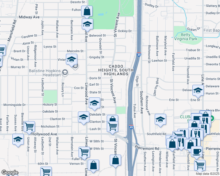 map of restaurants, bars, coffee shops, grocery stores, and more near 4266 Saint Vincent Avenue in Shreveport