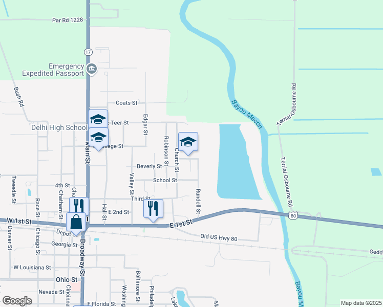 map of restaurants, bars, coffee shops, grocery stores, and more near 106 Toombs Street in Delhi