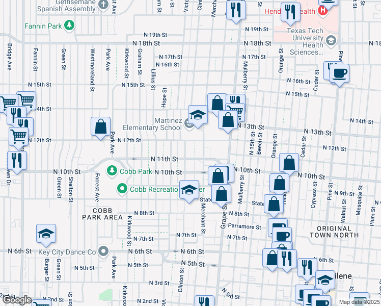 map of restaurants, bars, coffee shops, grocery stores, and more near 1029 Clinton Street in Abilene