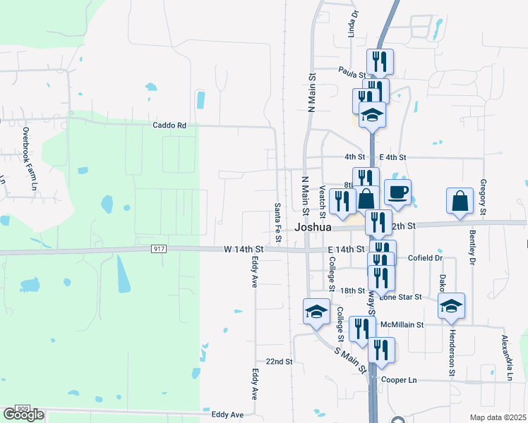 map of restaurants, bars, coffee shops, grocery stores, and more near 398 West 10th Street in Joshua