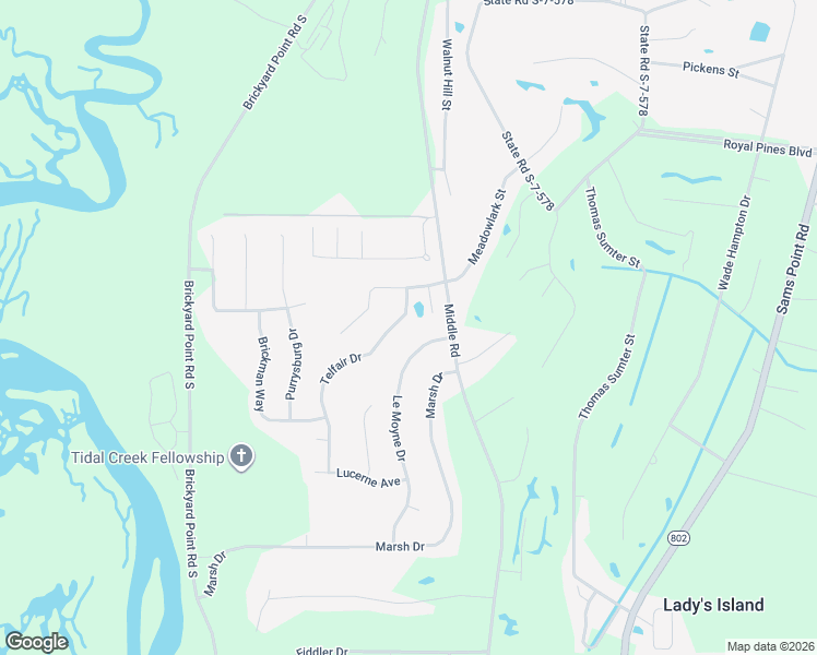 map of restaurants, bars, coffee shops, grocery stores, and more near 54 Telfair Drive in Beaufort