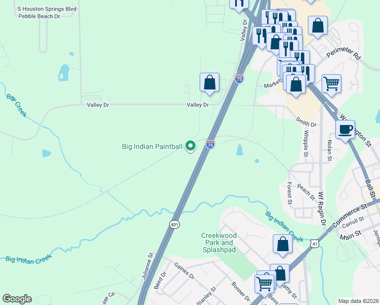 map of restaurants, bars, coffee shops, grocery stores, and more near 301 Valley Drive in Perry