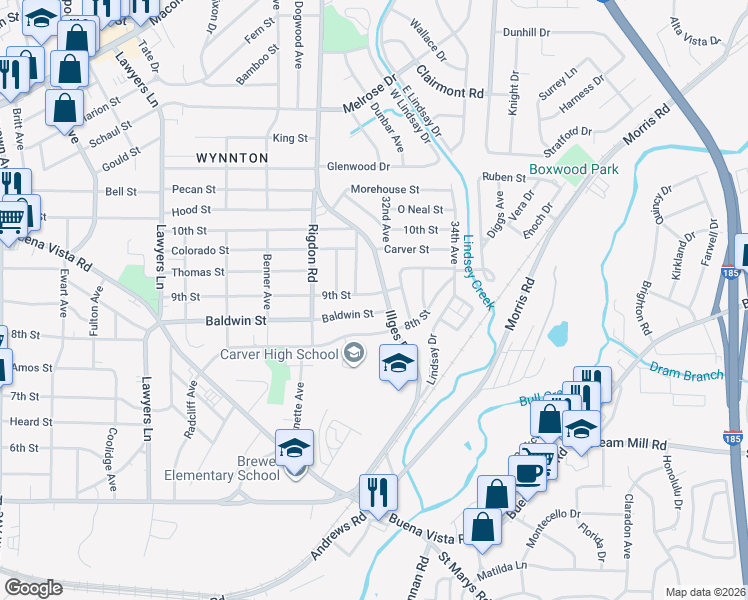 map of restaurants, bars, coffee shops, grocery stores, and more near 3107 9th Street in Columbus
