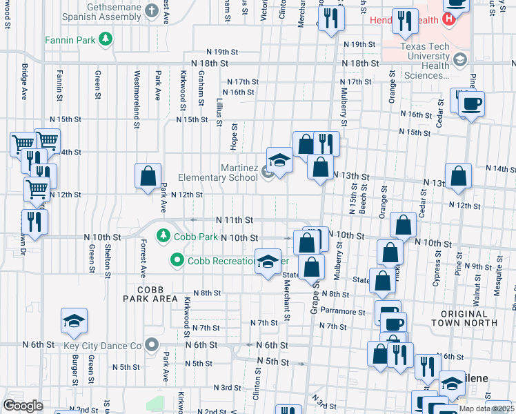 map of restaurants, bars, coffee shops, grocery stores, and more near 1134 Clinton Street in Abilene