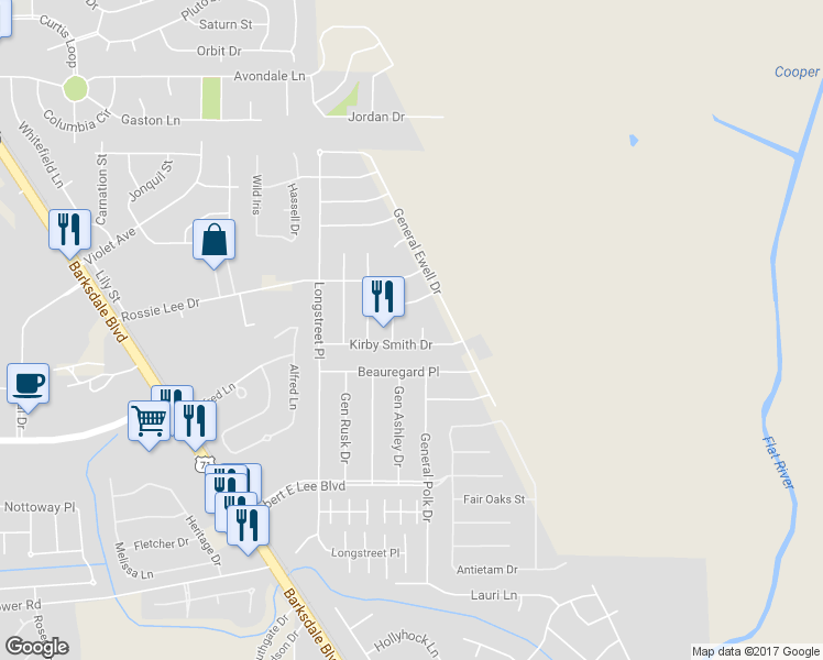 map of restaurants, bars, coffee shops, grocery stores, and more near 2204 General McNair Drive in Bossier City