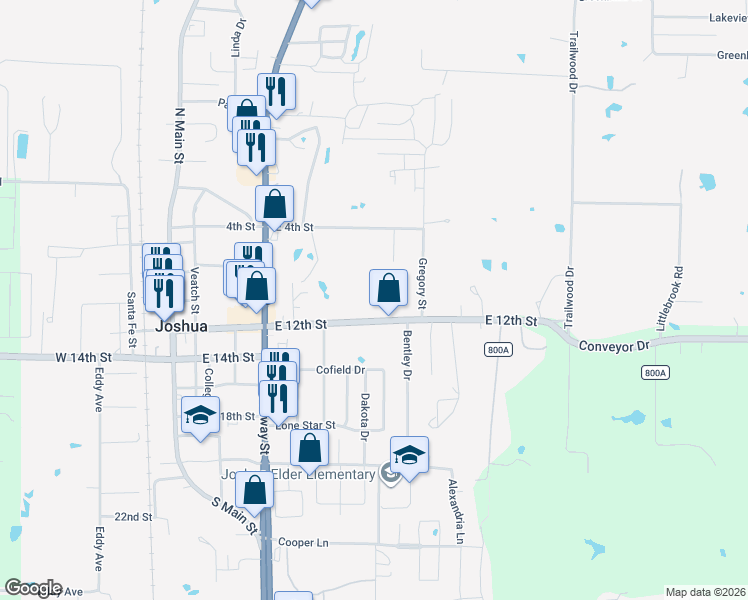 map of restaurants, bars, coffee shops, grocery stores, and more near 213 Conveyor Drive in Joshua