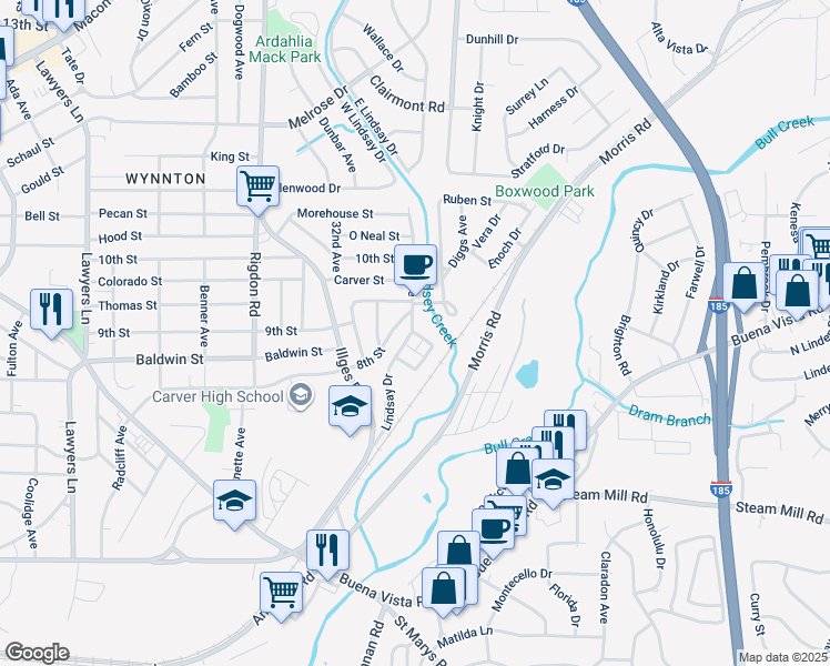 map of restaurants, bars, coffee shops, grocery stores, and more near 802 34th Avenue in Columbus