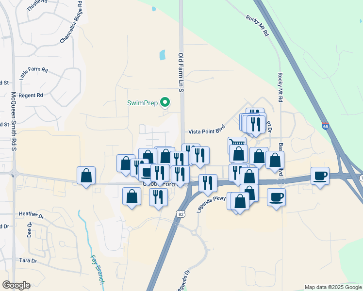 map of restaurants, bars, coffee shops, grocery stores, and more near in Prattville