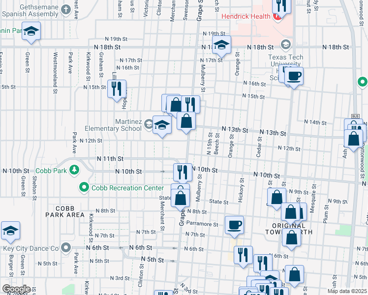 map of restaurants, bars, coffee shops, grocery stores, and more near 1729 North 12th Street in Abilene
