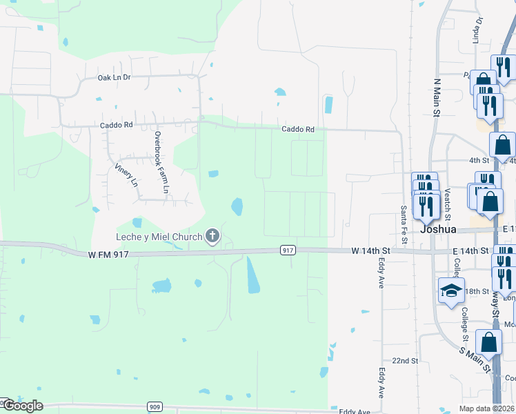map of restaurants, bars, coffee shops, grocery stores, and more near 1036 Farm to Market Road 917 in Joshua