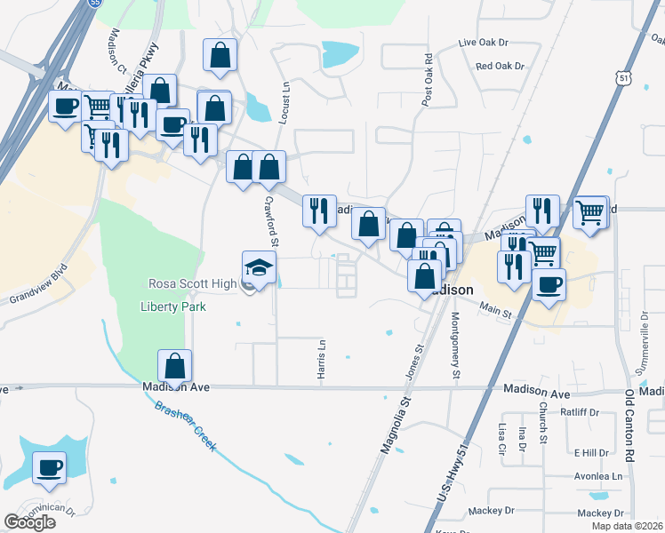 map of restaurants, bars, coffee shops, grocery stores, and more near 2033-2075 Main Street in Madison
