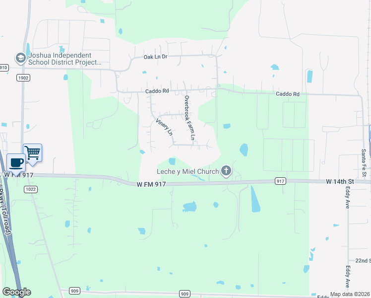 map of restaurants, bars, coffee shops, grocery stores, and more near 5921 Vinery Lane in Joshua
