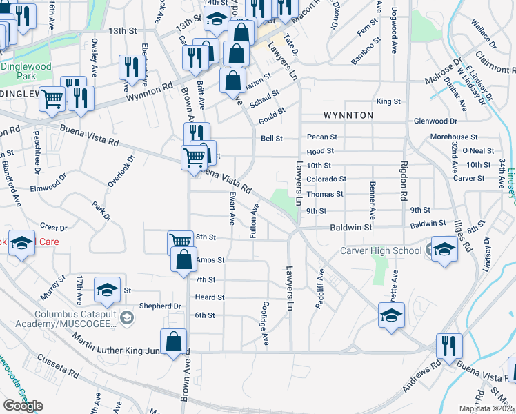 map of restaurants, bars, coffee shops, grocery stores, and more near 852 Fulton Avenue in Columbus