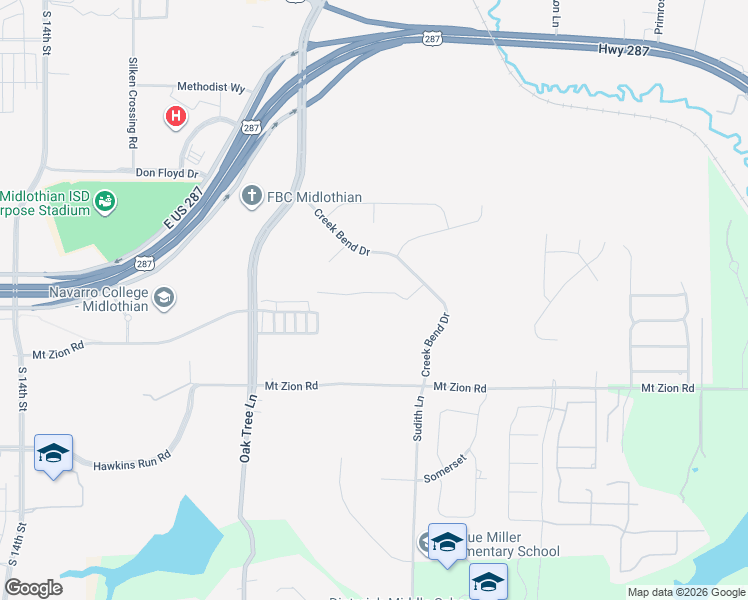 map of restaurants, bars, coffee shops, grocery stores, and more near 1630 Creek Wood Drive in Midlothian