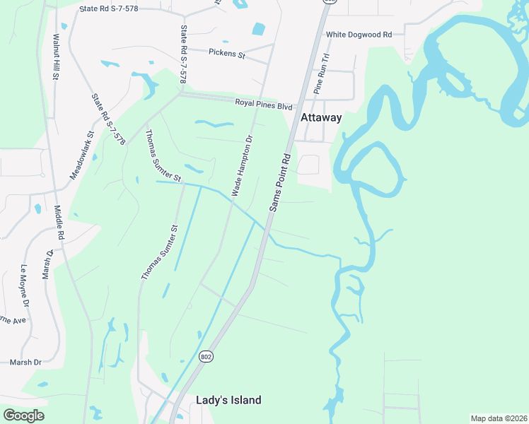 map of restaurants, bars, coffee shops, grocery stores, and more near 569 Sams Point Road in Beaufort