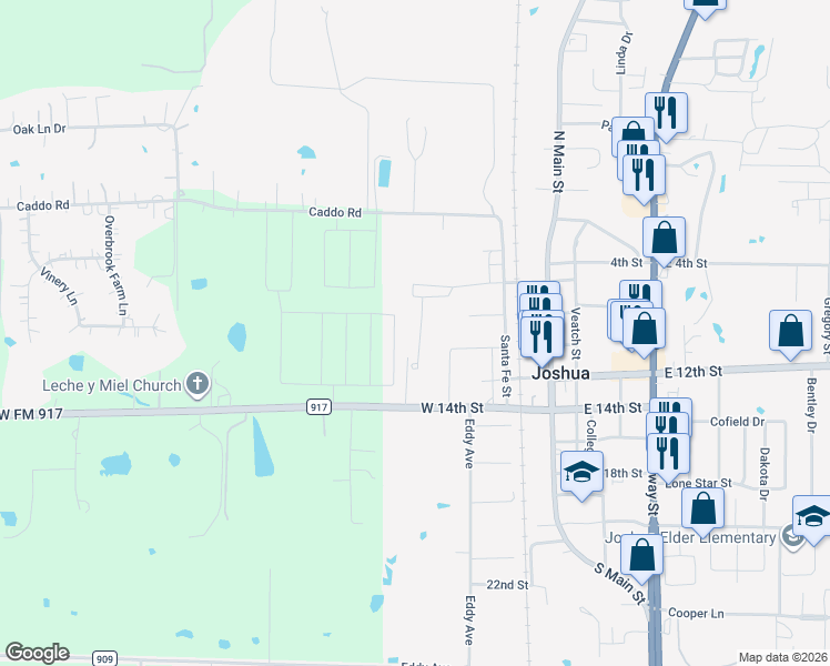 map of restaurants, bars, coffee shops, grocery stores, and more near 415 Grayson Court in Joshua