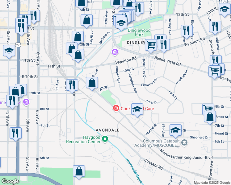 map of restaurants, bars, coffee shops, grocery stores, and more near 855 Cooper Avenue in Columbus