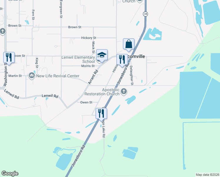 map of restaurants, bars, coffee shops, grocery stores, and more near 203 Martin Street in West Monroe